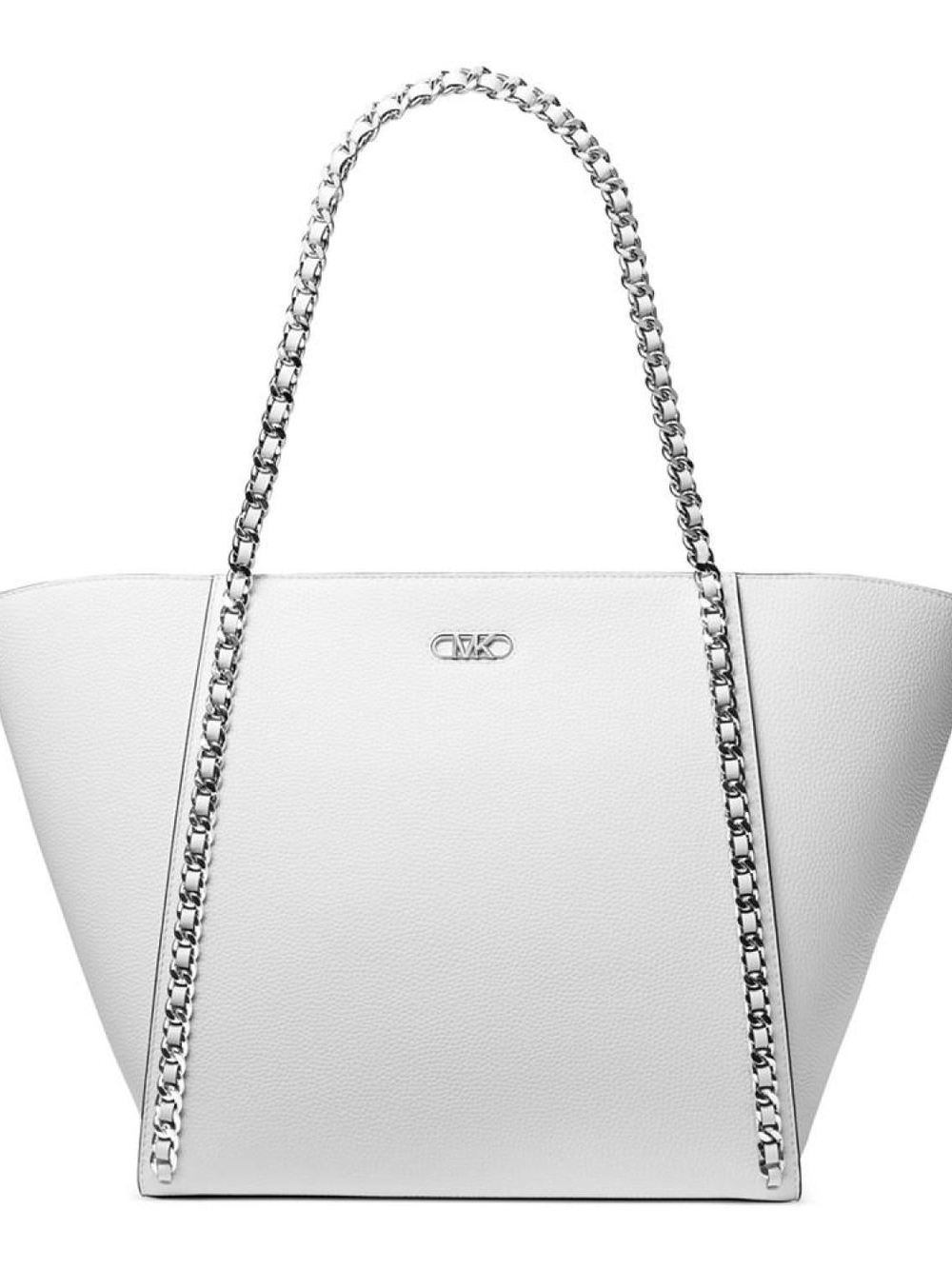 NWT Michael Kors Westley Large Pebbled Leather Chain-Link Tote White